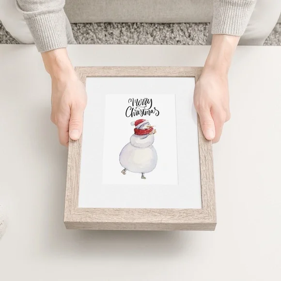 Wall Art Watercolor Cute Snowman Christmas Illustration Print Card Unframed - Picture 5 of 6